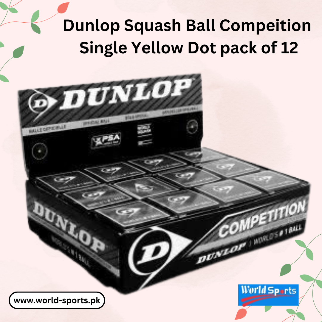 Dunlop Squash Ball Competition Single Yellow Dot – Pack of 12, Ideal for Intermediate Play