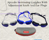 Speedo Swimming Goggles with Adjustment Knob and Free Ear Plugs – Anti-Fog, UV Protection, Custom Fit