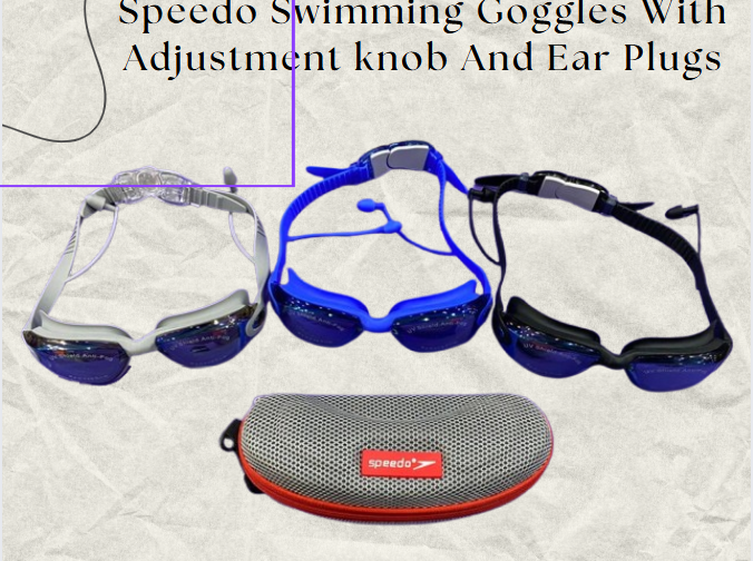 Speedo Swimming Goggles with Adjustment Knob and Free Ear Plugs – Anti-Fog, UV Protection, Custom Fit