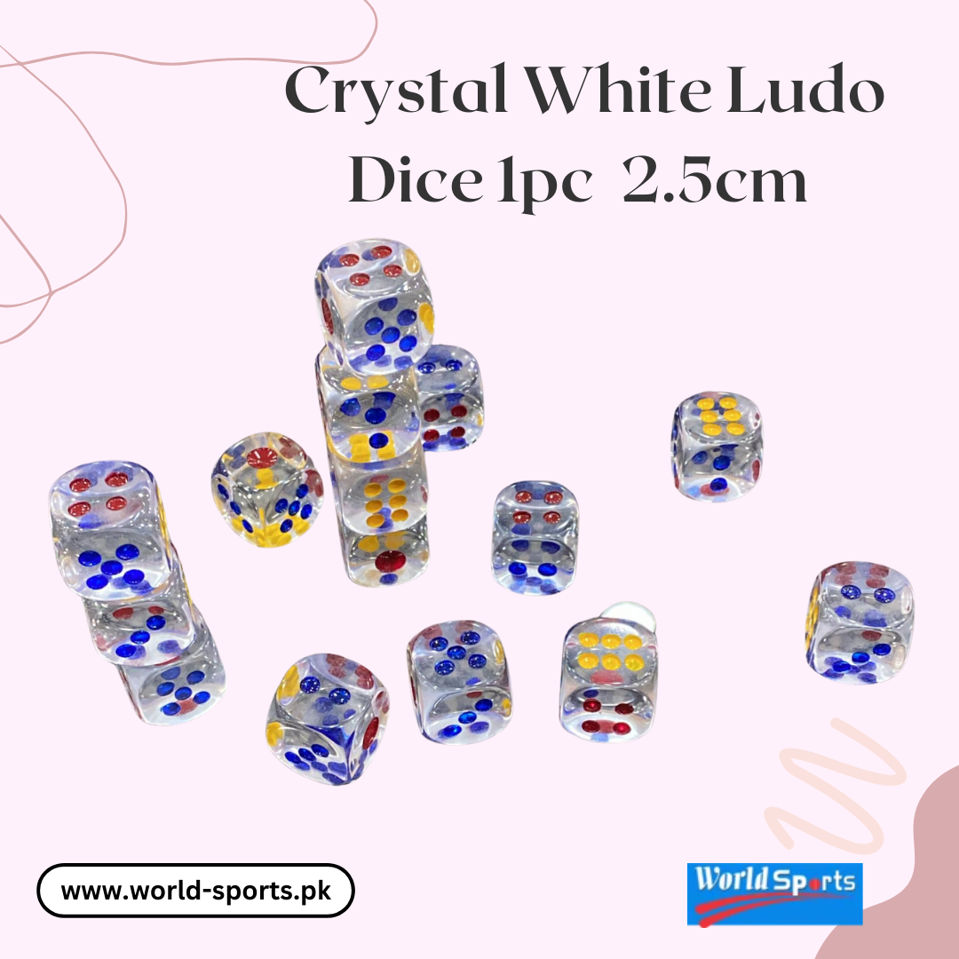 Crystal White Ludo Dice (1 pc, 2.5 cm) – Premium Mid-Sized Dice for Ludo & Board Games