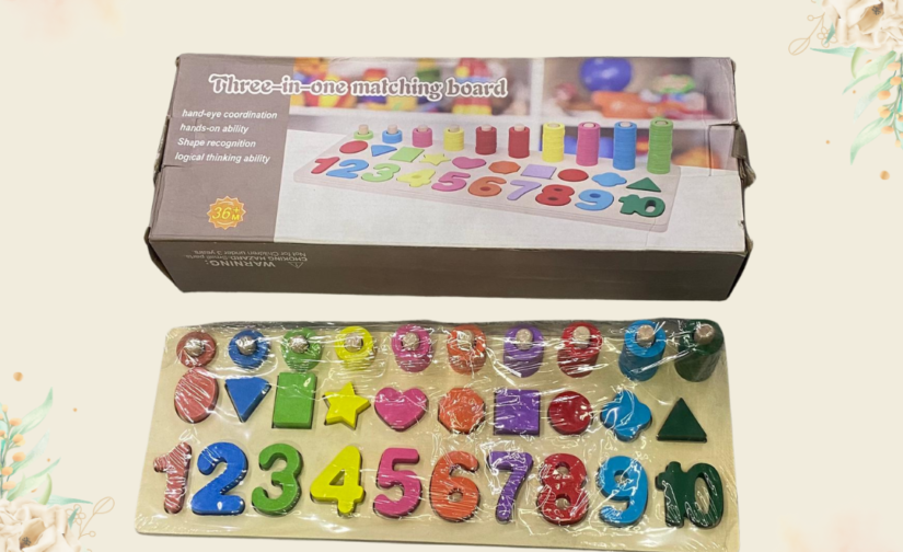 3in1 Matching Board – Color Rings, Shapes, and Numbers Educational Game