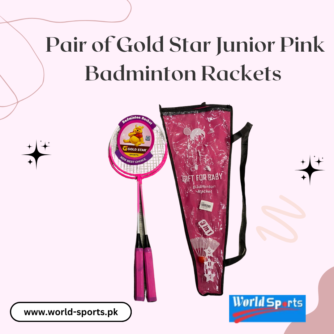 Pair of Gold Star Junior Pink Badminton Rackets with Cover and Free Shuttlecock