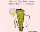 Pair of Gold Star Junior Yellow Badminton Rackets with Cover and Free Shuttlecock
