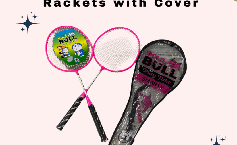 Pair of Junior Gold Bull Badminton Rackets with Cover – Lightweight, Durable, and Easy-to-Handle Rackets for Kids and Beginners