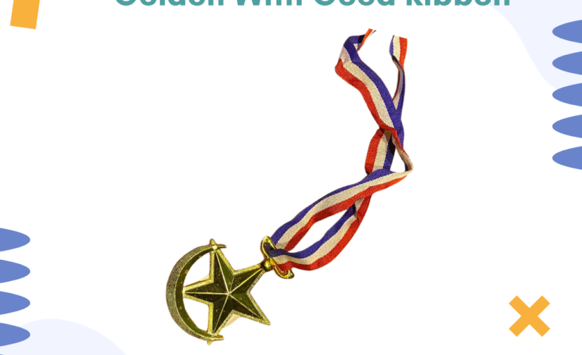 Moon Star Medal with Golden Finish and Premium Ribbon - Ideal for Awards and Recognition