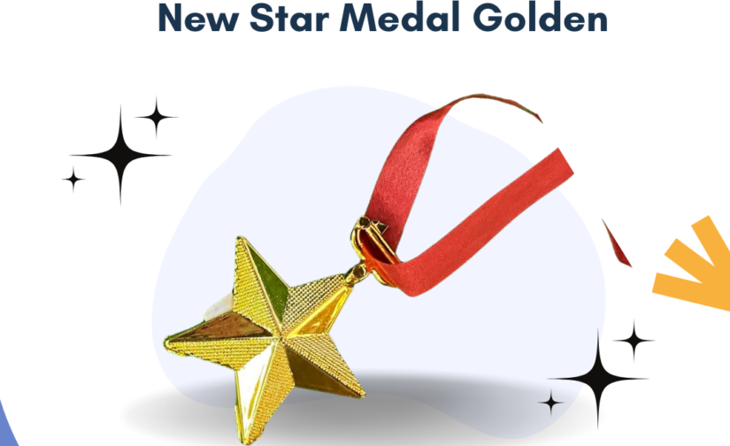 New Star Medal Golden with Elegant Ribbon - Perfect for Awards and Ceremonies