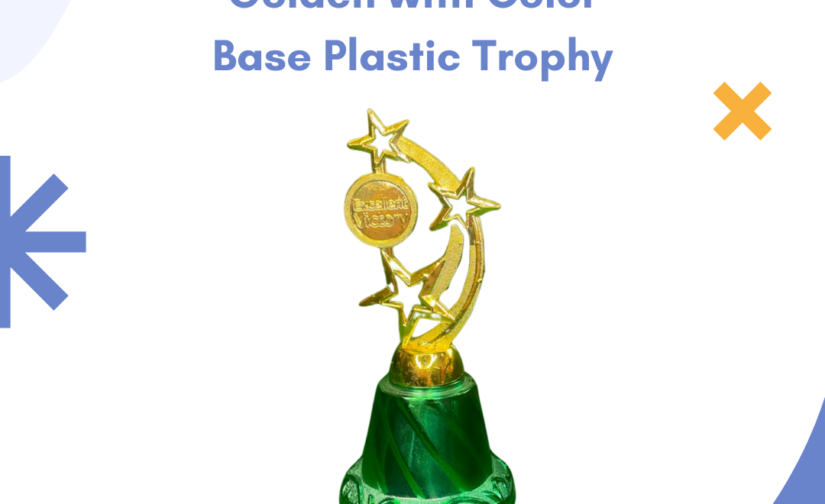 Super Star Award Golden Trophy with Color Base - Premium Plastic Recognition Award for Events and Competitions