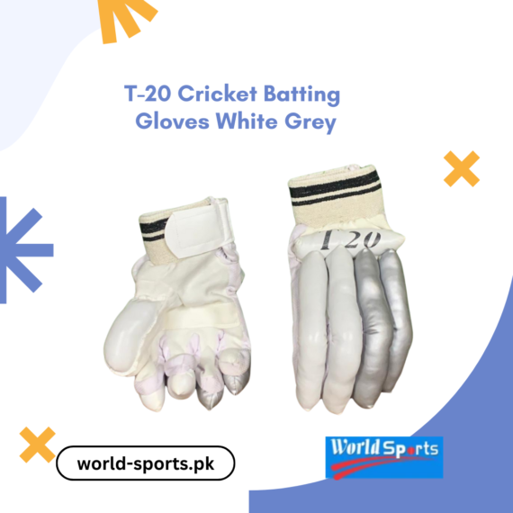 T-20 Cricket Batting Gloves White Grey – High Protection, Comfort, and Durability