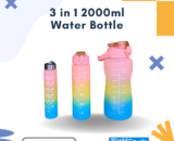 3-in-1 2000ml Water Bottle – Large BPA-Free Sports Bottle with Time Marker, Storage Compartment & Leak-Proof Lid