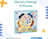 Electric Fishing Game – 15-Piece Rotating Fish Catching Toy with Lights, Music & Magnetic Rods