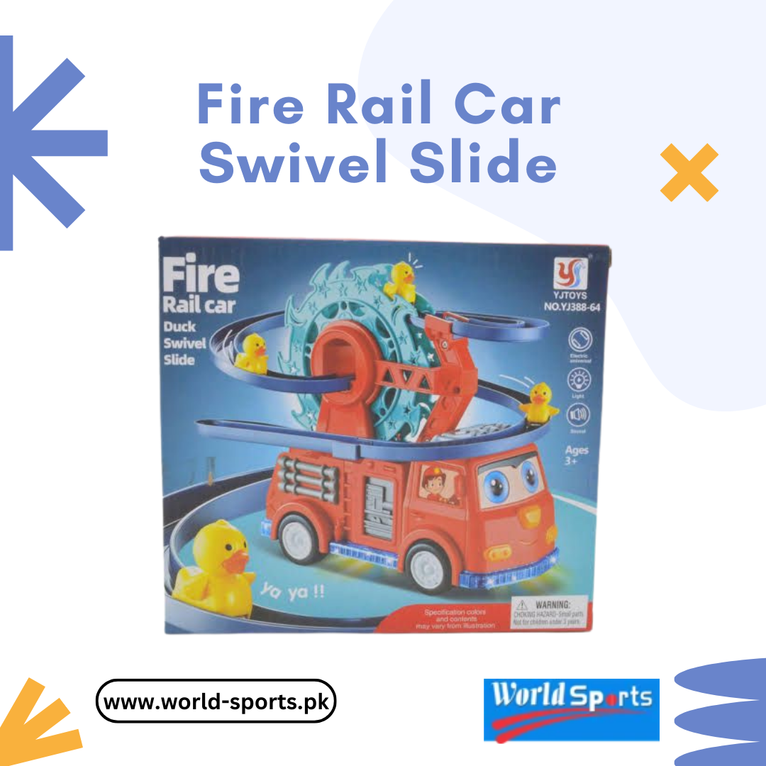 Fire Rail Car Swivel Slide – Interactive Fire Rescue Track Set with Swiveling Slides, Cars & Lights for Kids