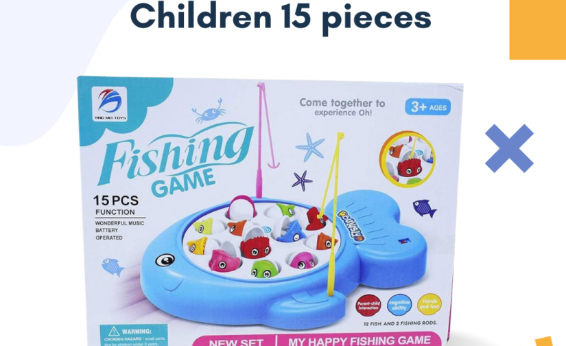 Game Fishing Fish for Children – 15-Piece Interactive Fishing Toy Set with Rotating Board, Music & Lights