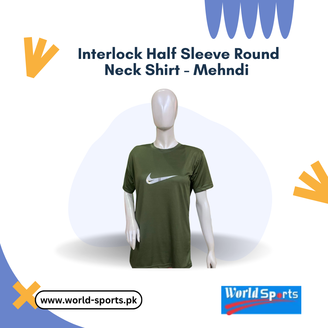 Interlock Half Sleeve Round Neck Shirt - Mehndi | Soft & Breathable Fabric