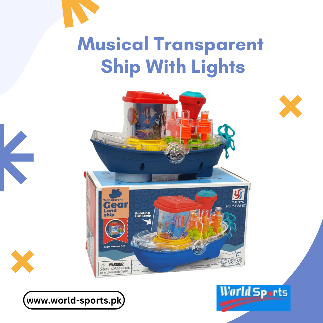 Musical Transparent Ship with Lights – Interactive Toy Ship with Music, Flashing Lights & Moving Gears