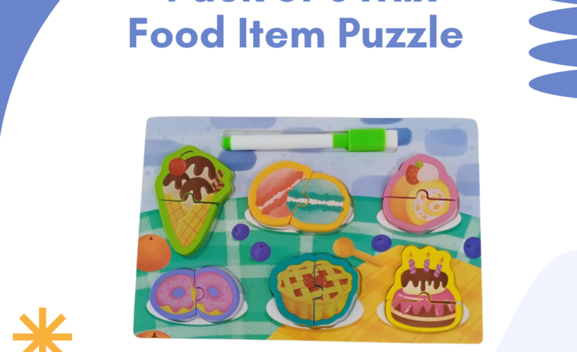 Pack of 6 Mix Food Item Puzzle – Fun & Educational Wooden Puzzle Set for Kids