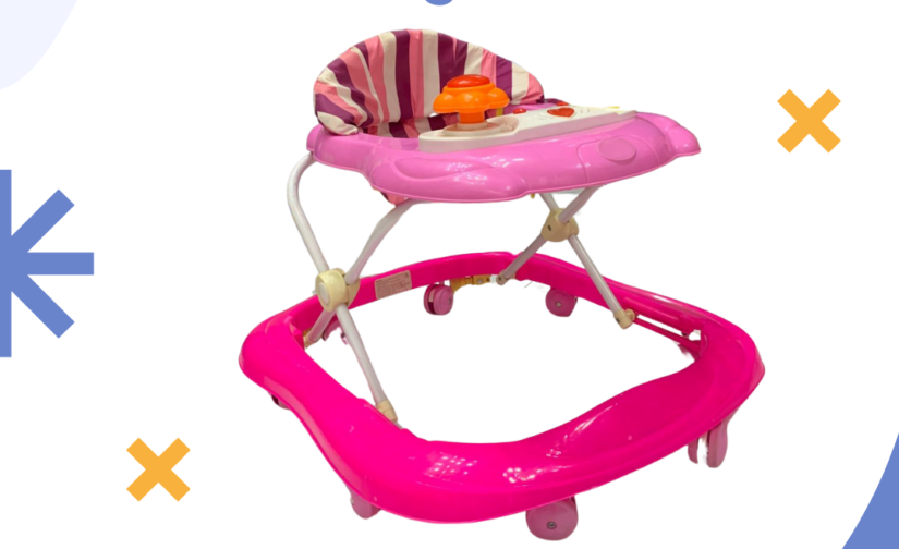 Pink Bug Walker – Height Adjustable Baby Walker with Play Tray & Comfortable Seat