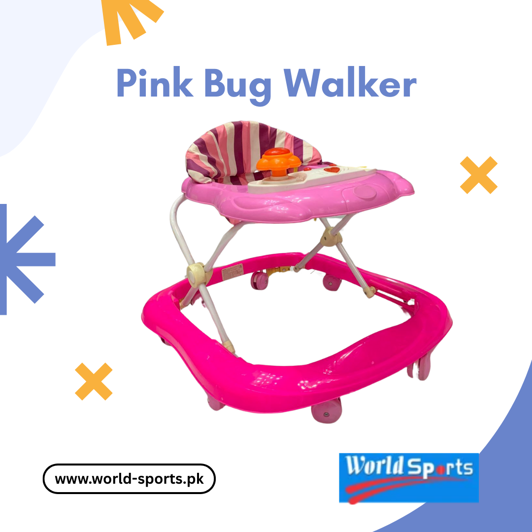 Pink Bug Walker – Height Adjustable Baby Walker with Play Tray & Comfortable Seat