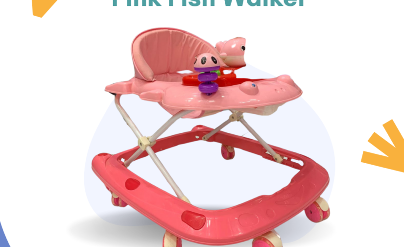 Pink Fish Walker – Adjustable & Foldable Baby Walker with Play Tray & Comfortable Seat