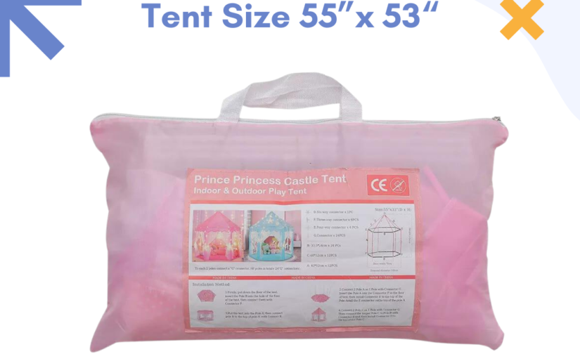 Prince & Princess Castle Tent – 55” x 53” Large Foldable Playhouse for Kids