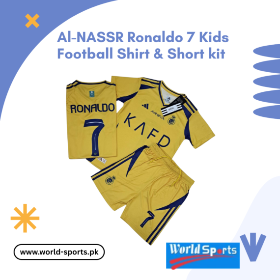 Al-Nassr Ronaldo 7 Kids Football Shirt & Shorts Kit – Official Yellow & Blue Soccer Jersey for Boys & Girls