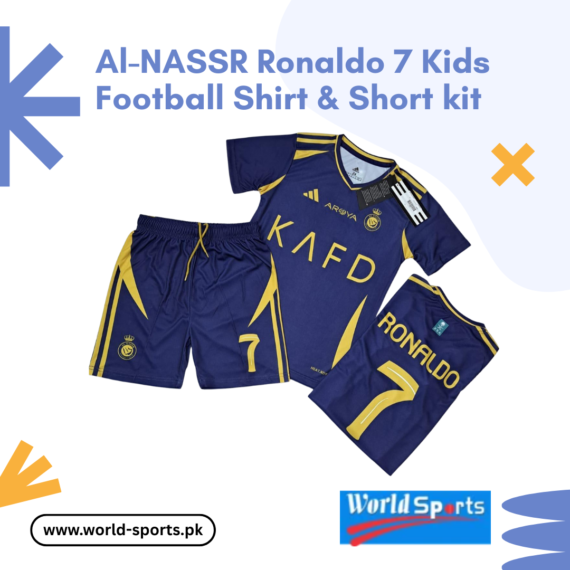 Al-Nassr Ronaldo 7 Kids Football Shirt & Shorts Kit – Official Yellow & Blue Soccer Jersey for Boys & Girls