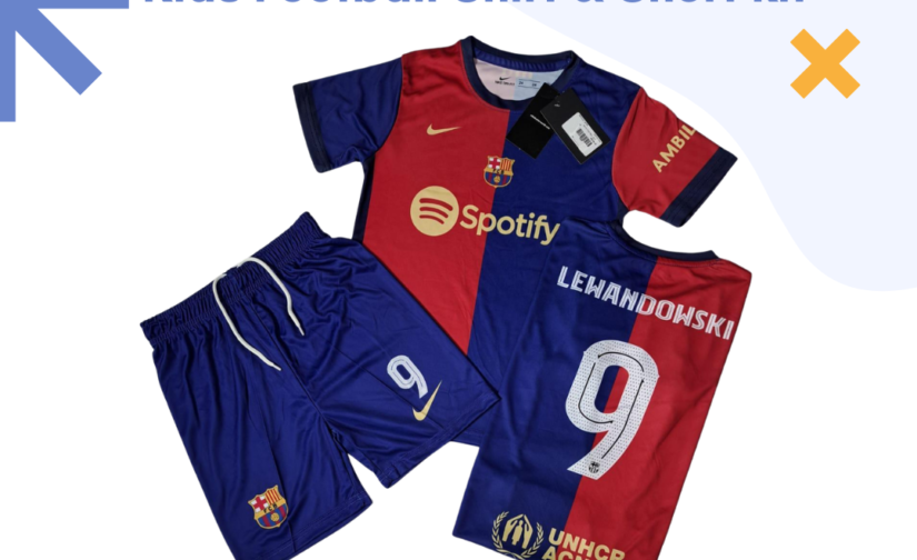 Barcelona Lewandowski 9 Kids Football Shirt & Shorts Kit – Official Blue & Red Soccer Jersey for Boys & Girls