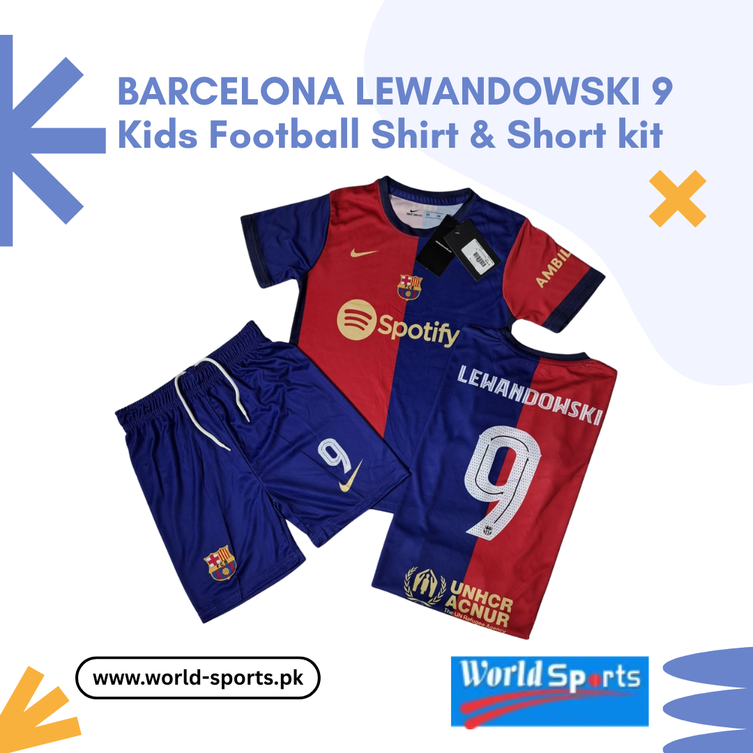Barcelona Lewandowski 9 Kids Football Shirt & Shorts Kit – Official Blue & Red Soccer Jersey for Boys & Girls