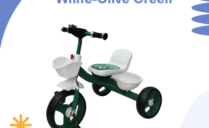 Kids Tricycle White-Olive Green – Safe & Stylish Ride-On Trike for Toddlers with Comfortable Seat & Durable Wheels