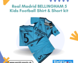 Real Madrid Bellingham 5 Kids Football Shirt & Shorts Kit – Official White Soccer Jersey for Boys & Girls