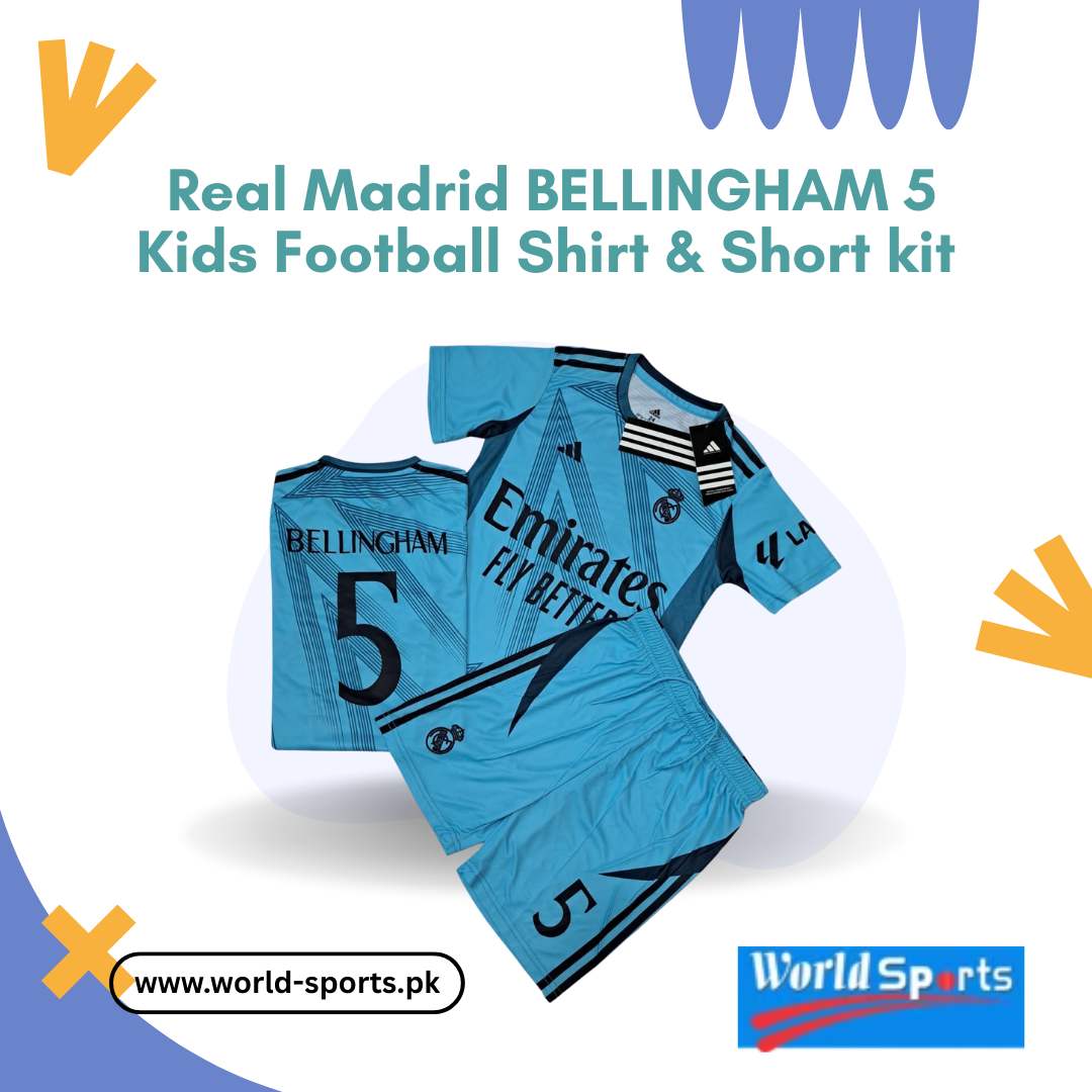 Real Madrid Bellingham 5 Kids Football Shirt & Shorts Kit – Official White Soccer Jersey for Boys & Girls