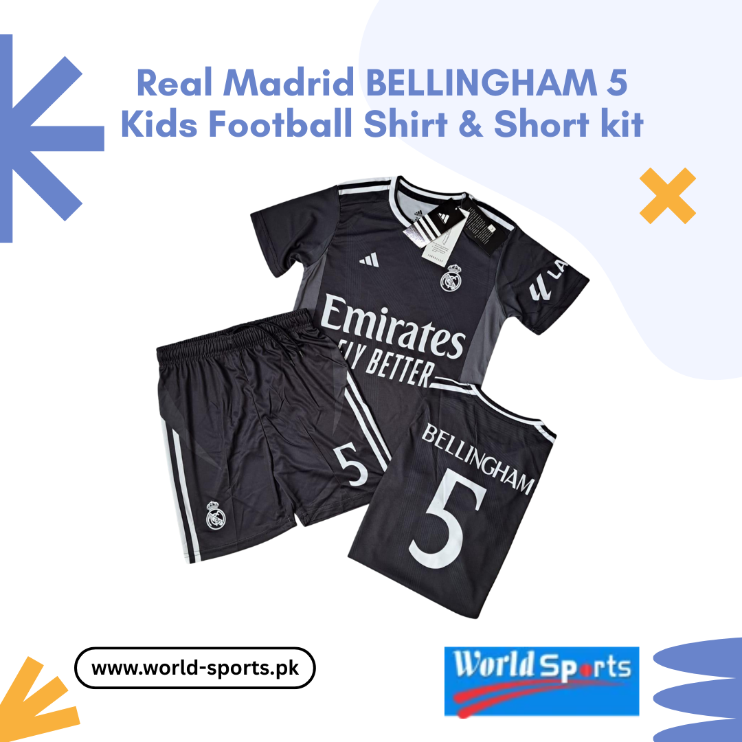 Real Madrid Bellingham 5 Kids Football Shirt & Shorts Kit – Official White Soccer Jersey for Boys & Girls
