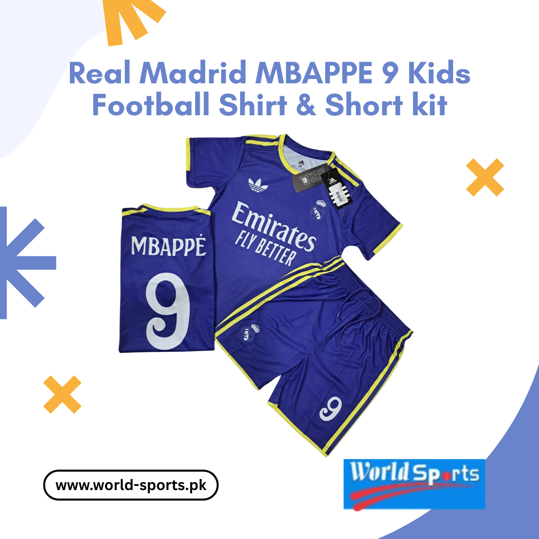Real Madrid Mbappé 9 Kids Football Shirt & Shorts Kit – Official White Soccer Jersey for Boys & Girls