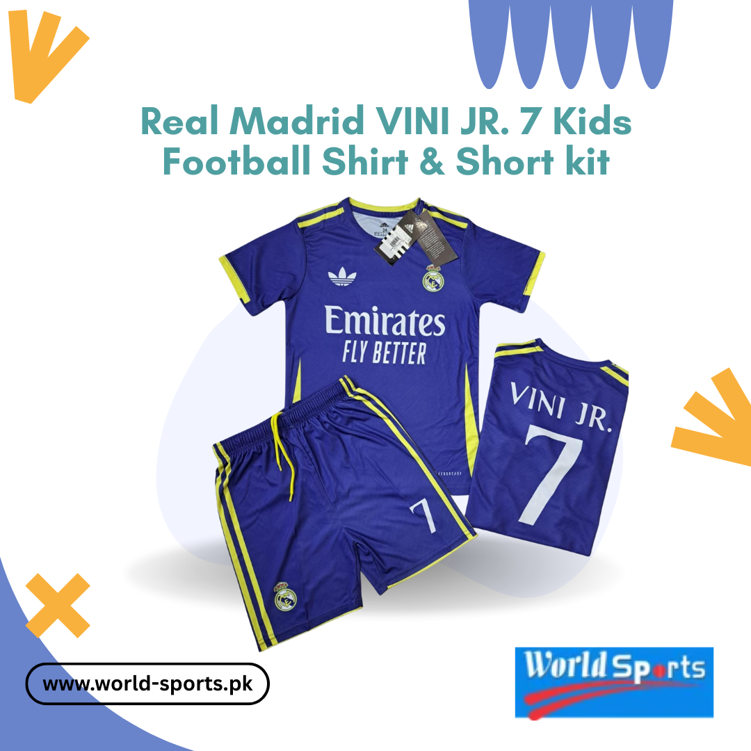 Real Madrid Vini Jr. 7 Kids Football Shirt & Shorts Kit – Official White Soccer Jersey for Boys & Girls