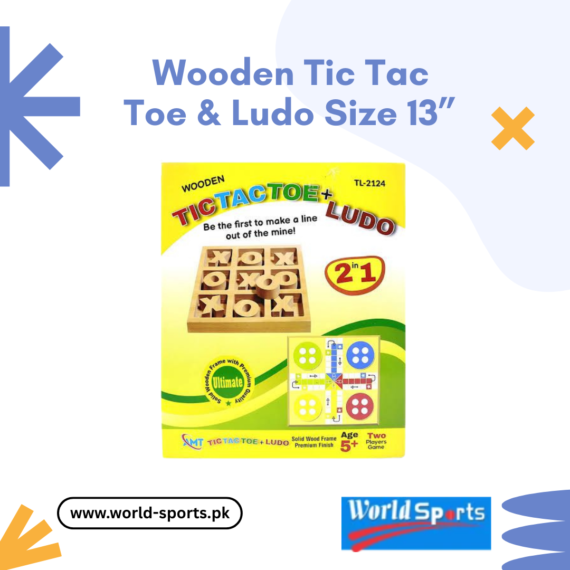 Wooden Tic Tac Toe & Ludo Game – 13” 2-in-1 Board Game Set for Classic Family Fun & Strategy Play